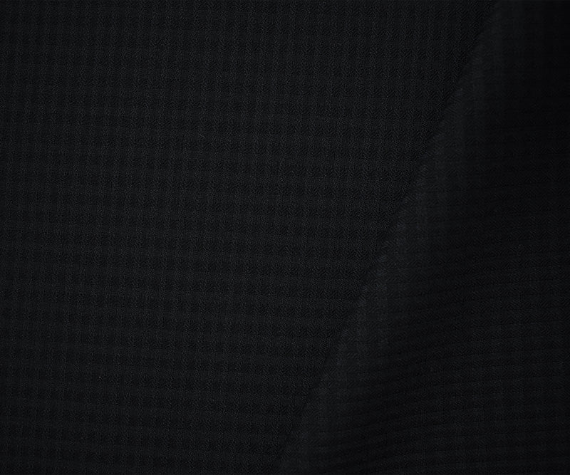 Black-Navy Poly Wool Check Dobby Woven Suiting Fabric