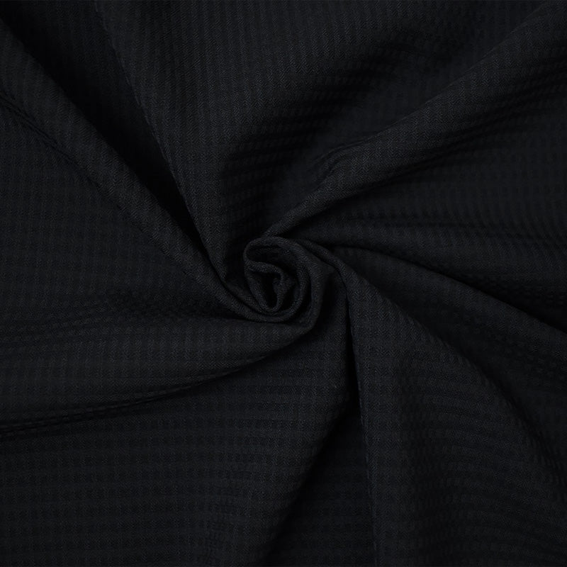 Black-Navy Poly Wool Check Dobby Woven Suiting Fabric