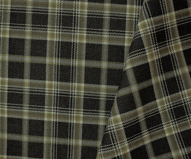 Black-White-Multi Poly Wool Japanese Plaid Twill Woven Suiting Fabric