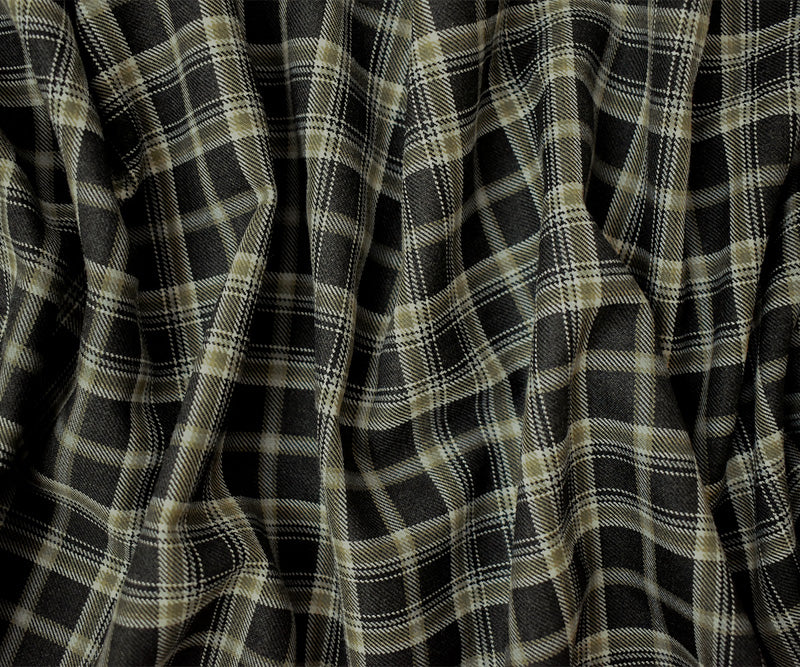 Black-White-Multi Poly Wool Japanese Plaid Twill Woven Suiting Fabric