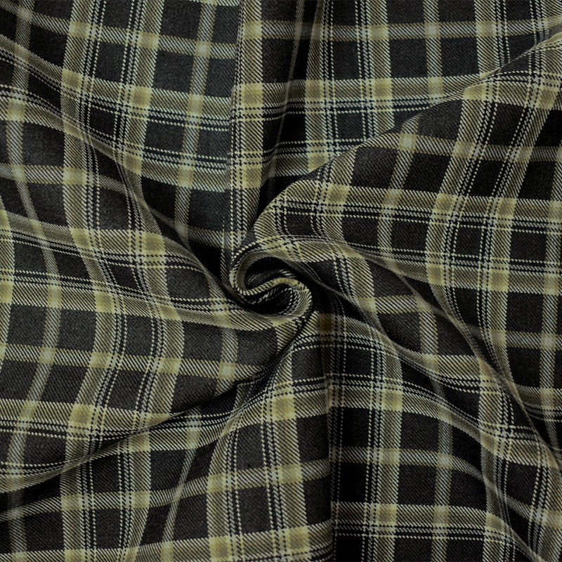 Black-White-Multi Poly Wool Japanese Plaid Twill Woven Suiting Fabric