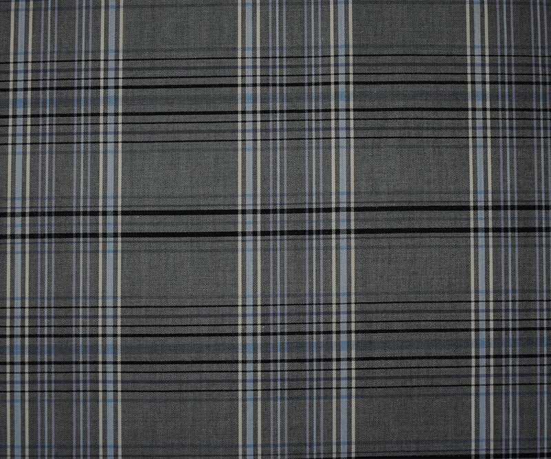 Black-Blue-White Poly Wool Japanese Plaid Woven Suiting Fabric