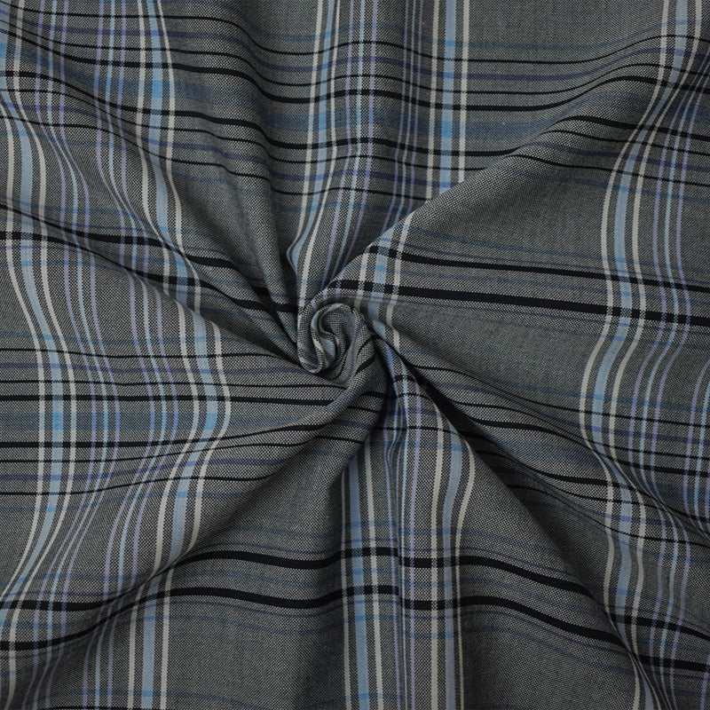 Black-Blue-White Poly Wool Japanese Plaid Woven Suiting Fabric