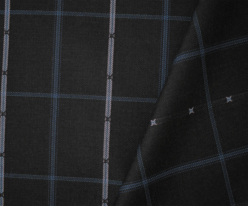 Black-Blue Poly Wool Japanese Plaid Twill Woven Suiting Fabric