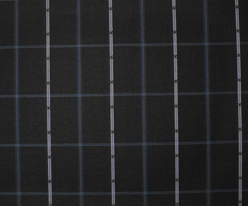 Black-Blue Poly Wool Japanese Plaid Twill Woven Suiting Fabric