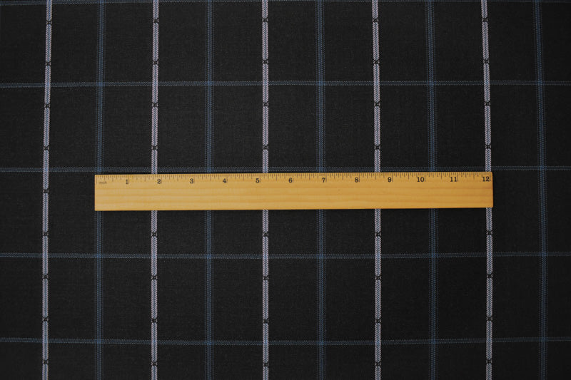 Black-Blue Poly Wool Japanese Plaid Twill Woven Suiting Fabric