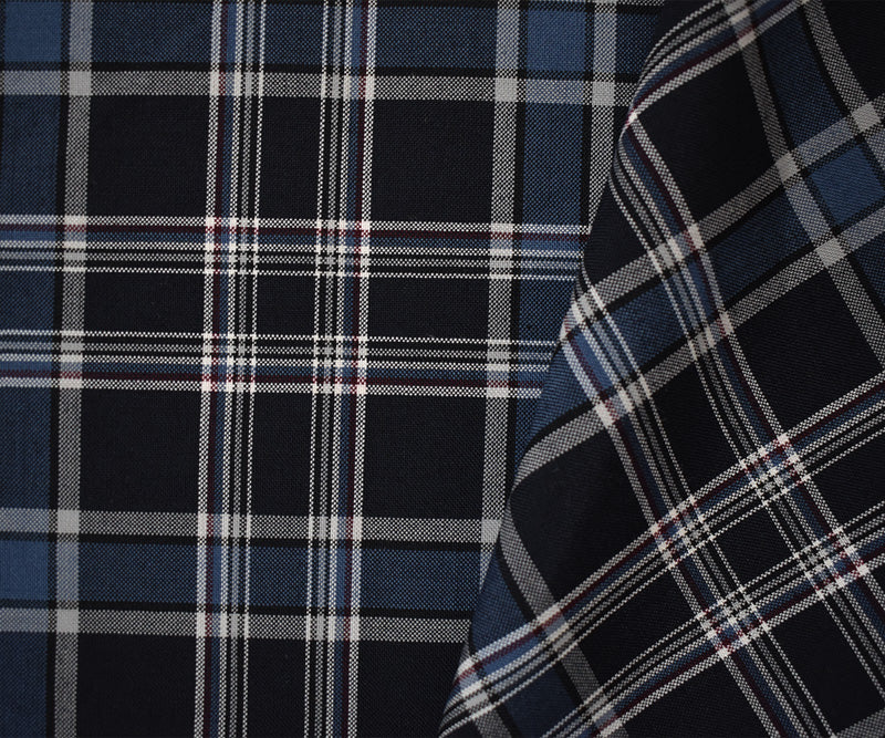 Blue-Multi Poly Wool Japanese Plaid Twill Woven Suiting Fabric