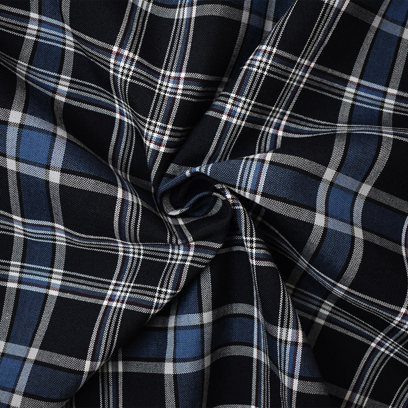 Blue-Multi Poly Wool Japanese Plaid Twill Woven Suiting Fabric