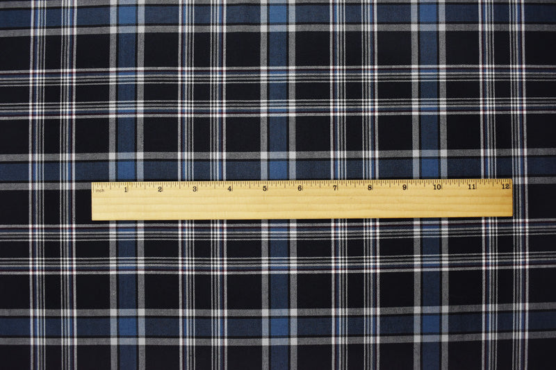 Blue-Multi Poly Wool Japanese Plaid Twill Woven Suiting Fabric