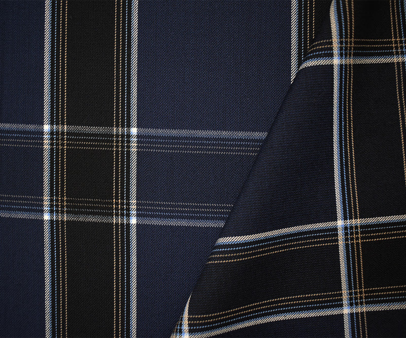 Blue-White-Yellow Poly Wool Japanese Plaid Twill Suiting Fabric