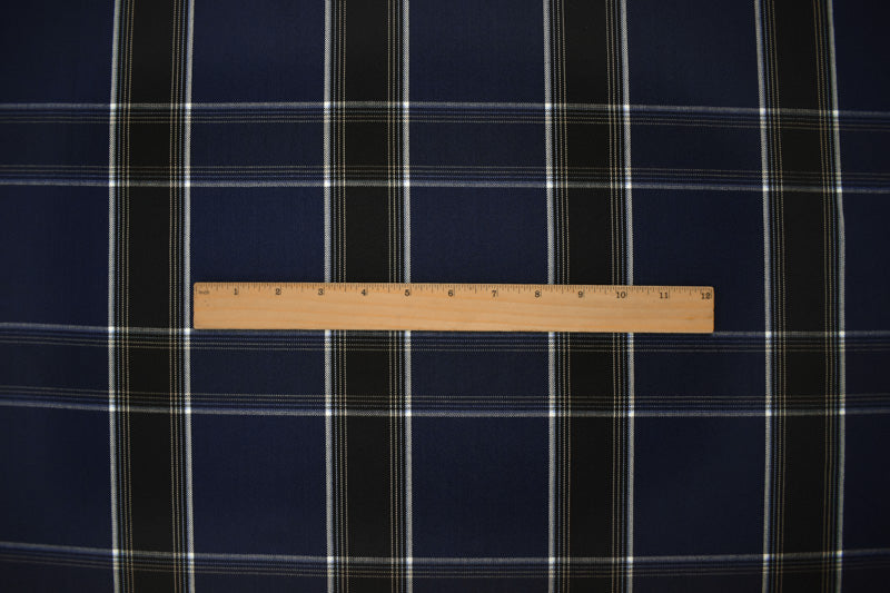 Blue-White-Yellow Poly Wool Japanese Plaid Twill Suiting Fabric