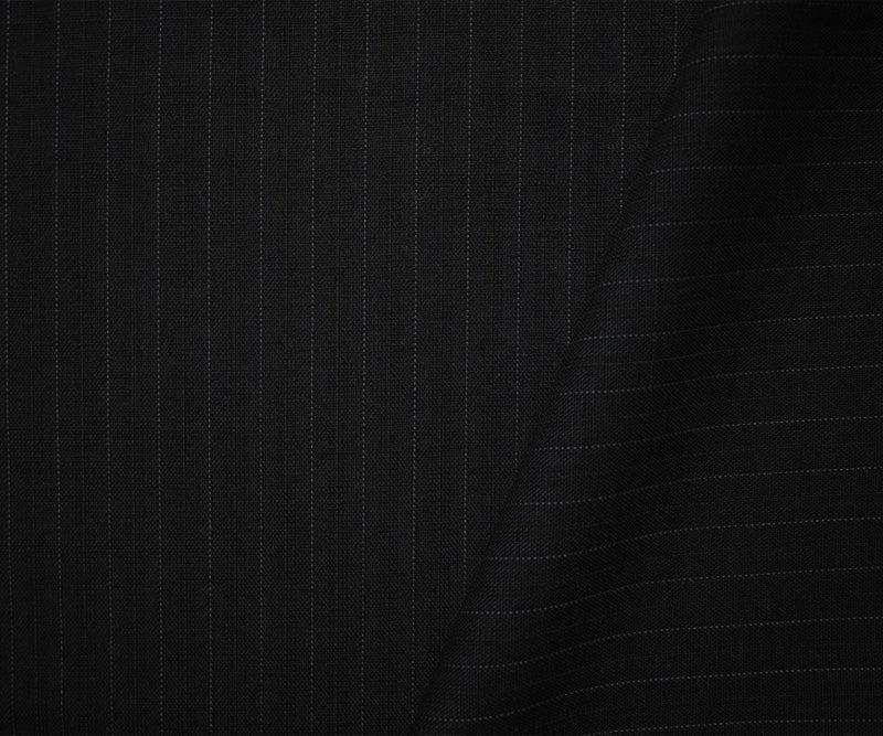 Black-Blue Wool Poly Stripe Woven Shirting Fabric