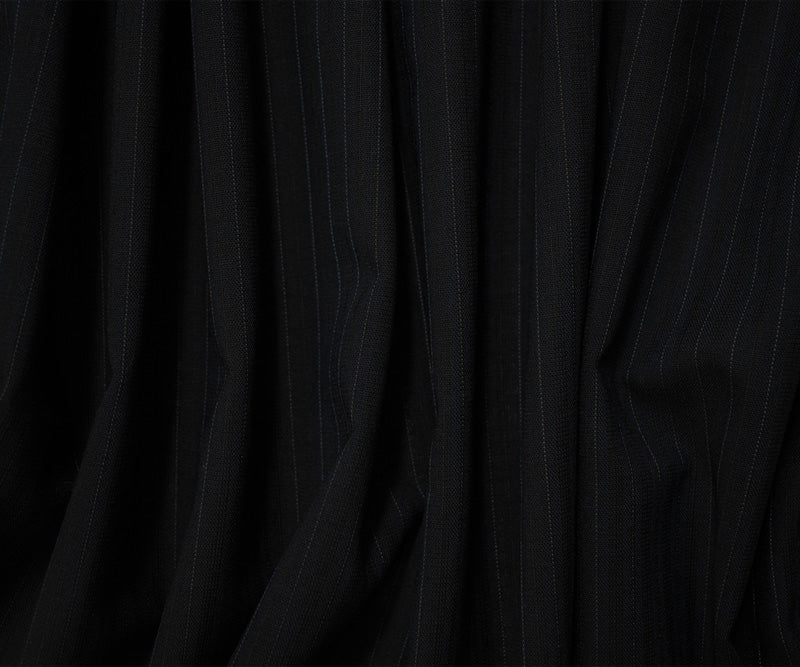 Black-Blue Wool Poly Stripe Woven Shirting Fabric