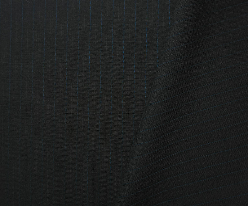 Black-Blue Tropical Wool Poly Stripe Woven Shirting Fabric