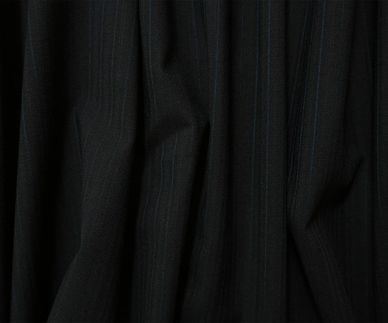 Black-Blue Tropical Wool Poly Stripe Woven Shirting Fabric