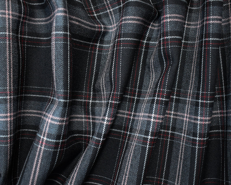 Black-Pink-Multi Poly Wool Plaid Twill Woven Suiting Fabric