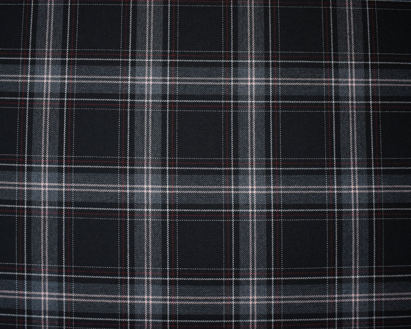 Black-Pink-Multi Poly Wool Plaid Twill Woven Suiting Fabric