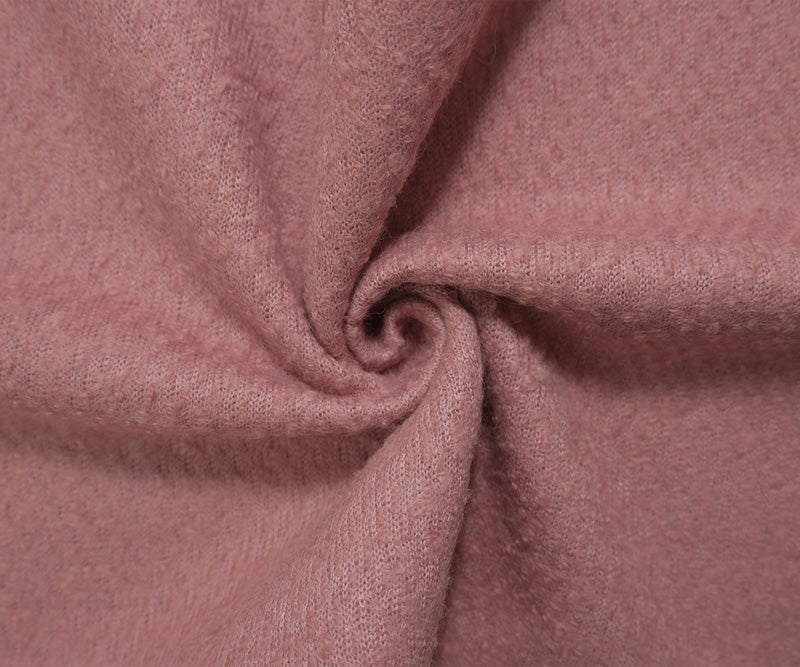 Pink Wool Poly Solid Boucle Knit Coating Fabric