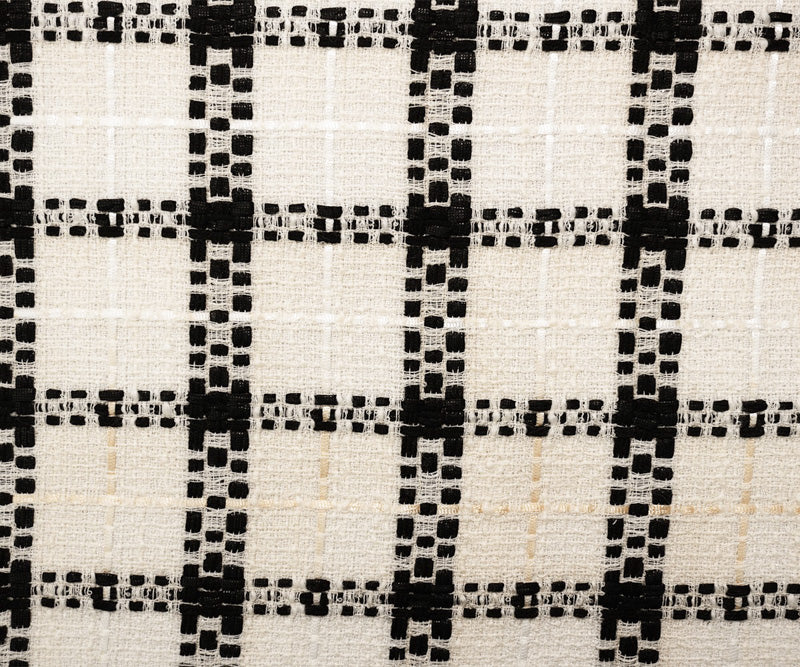 Ivory-Black Wool Nylon Plaid Tweed Woven Jacketing Fabric