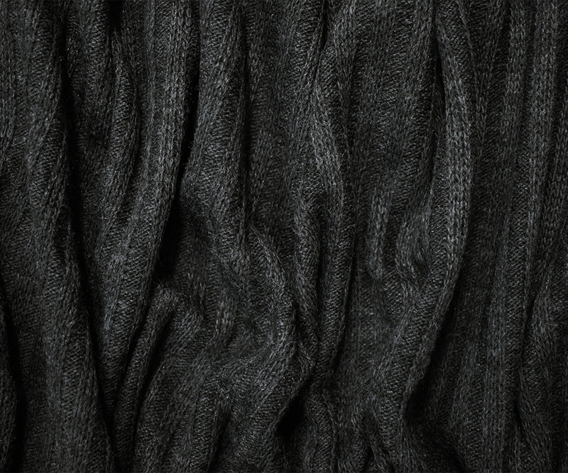 Black-Gray Acrylic Wool Sweater Rib Knit Fabric