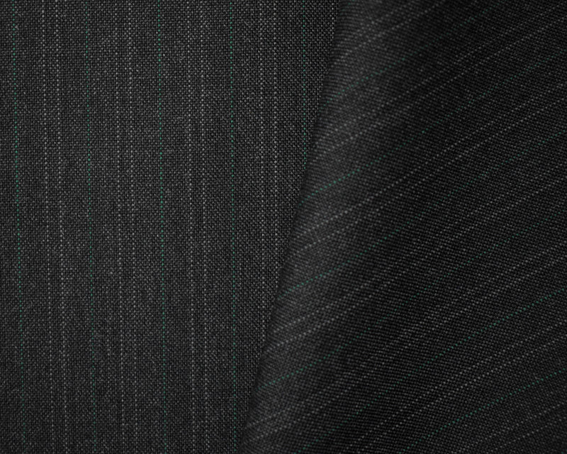 Black-Green Tropical Wool Poly Stripe Woven Shirting Fabric