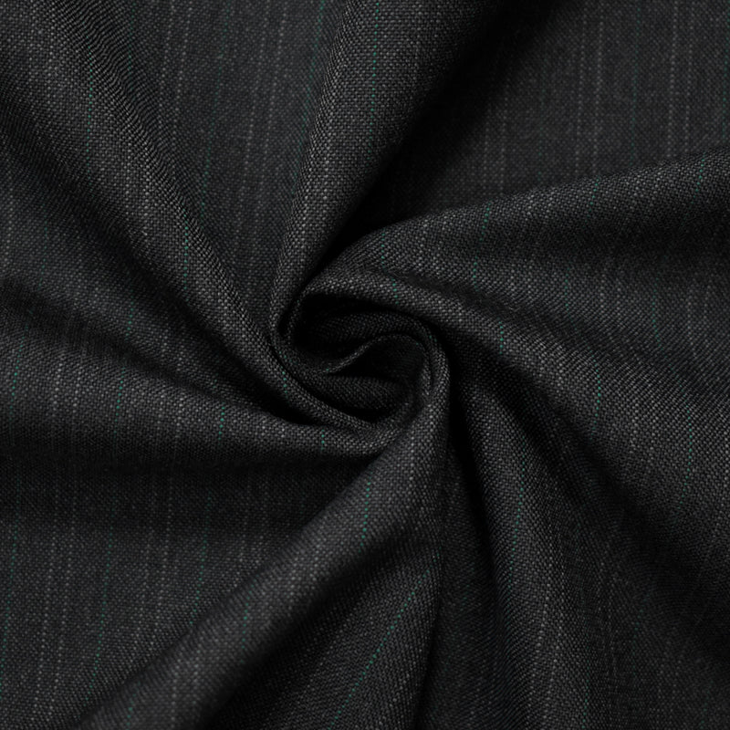 Black-Green Tropical Wool Poly Stripe Woven Shirting Fabric