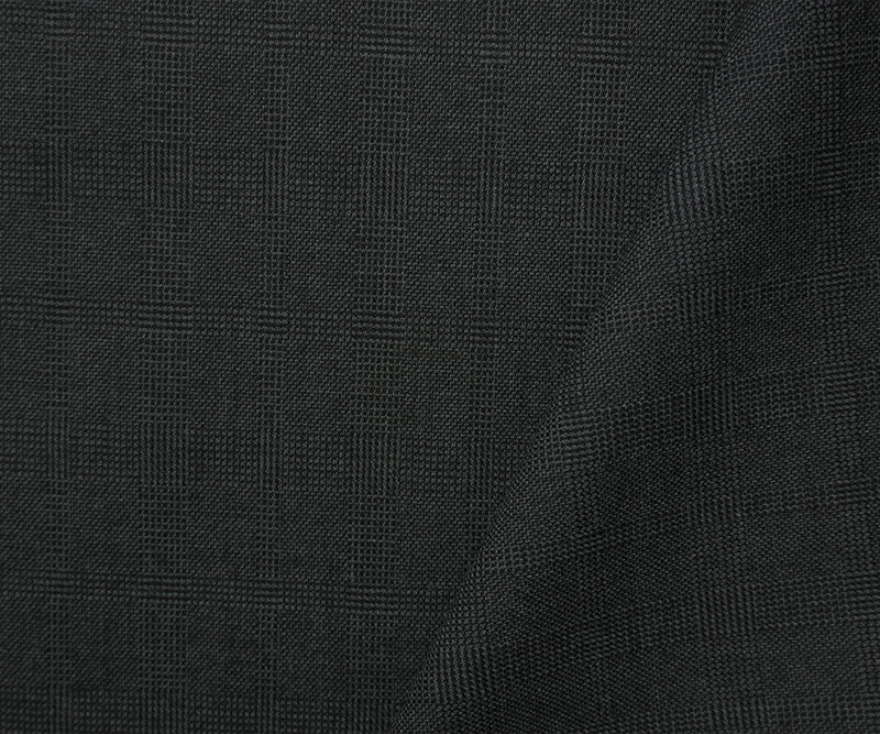 Gray-Black Wool Poly Check-Plaid Twill Woven Suiting Fabric