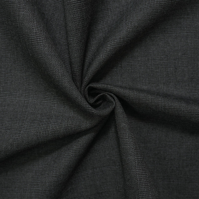 Gray-Black Wool Poly Check-Plaid Twill Woven Suiting Fabric
