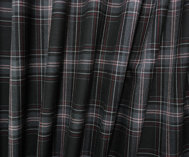 Black-Multi Wool Poly Plaid Twill Japanese Woven Suiting Fabric