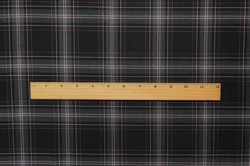 Black-Multi Wool Poly Plaid Twill Japanese Woven Suiting Fabric