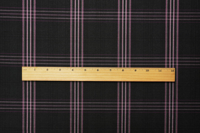 Black-Purple-Multi Wool Poly Plaid Japanese Woven Suiting Fabric