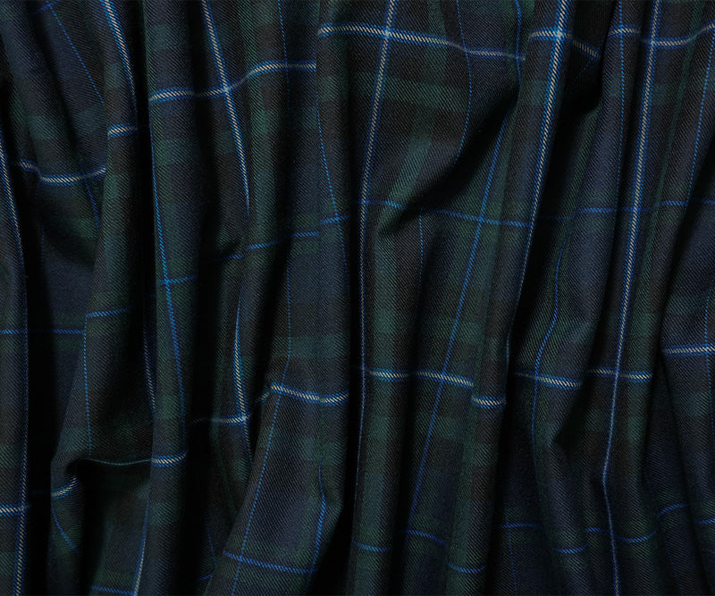Blue-Multi Wool Poly Plaid Japanese Twill Woven Suiting Fabric