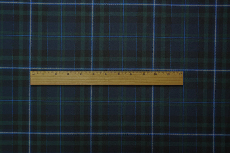 Blue-Multi Wool Poly Plaid Japanese Twill Woven Suiting Fabric