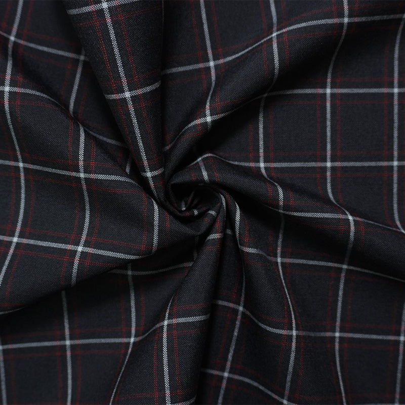 Black-Red-White Poly Wool Plaid Woven Suiting Fabric
