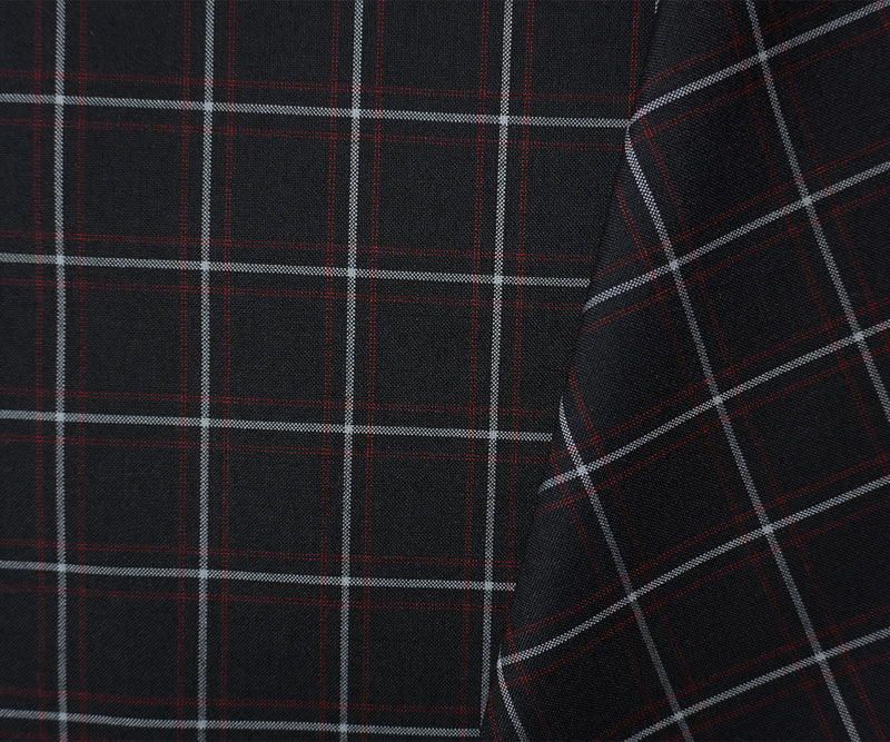Black-Red-White Poly Wool Plaid Woven Suiting Fabric