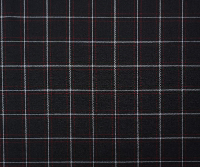 Black-Red-White Poly Wool Plaid Woven Suiting Fabric
