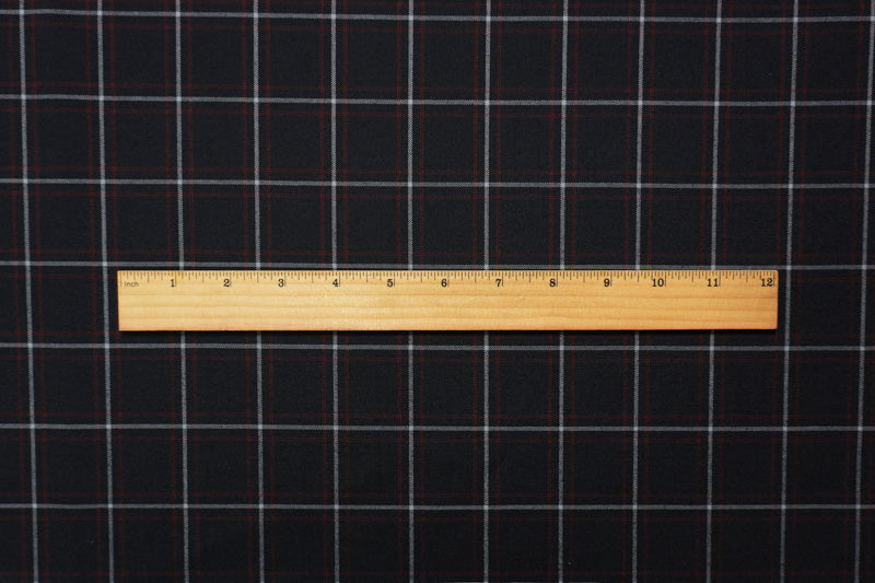 Black-Red-White Poly Wool Plaid Woven Suiting Fabric