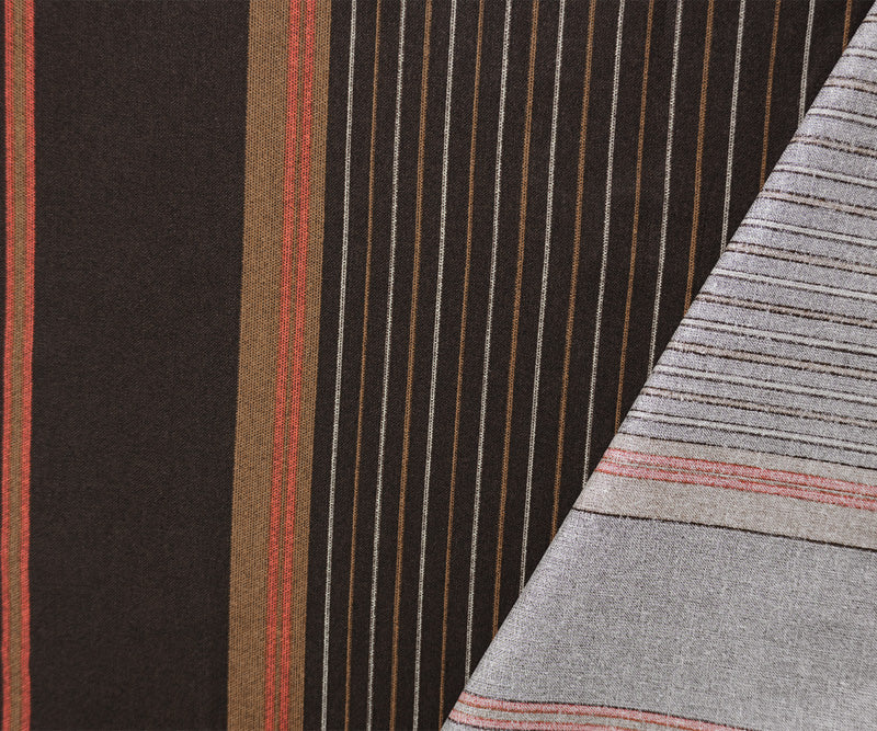 Brown-Red-Ivory Cotton Stripe Printed Woven Fabric