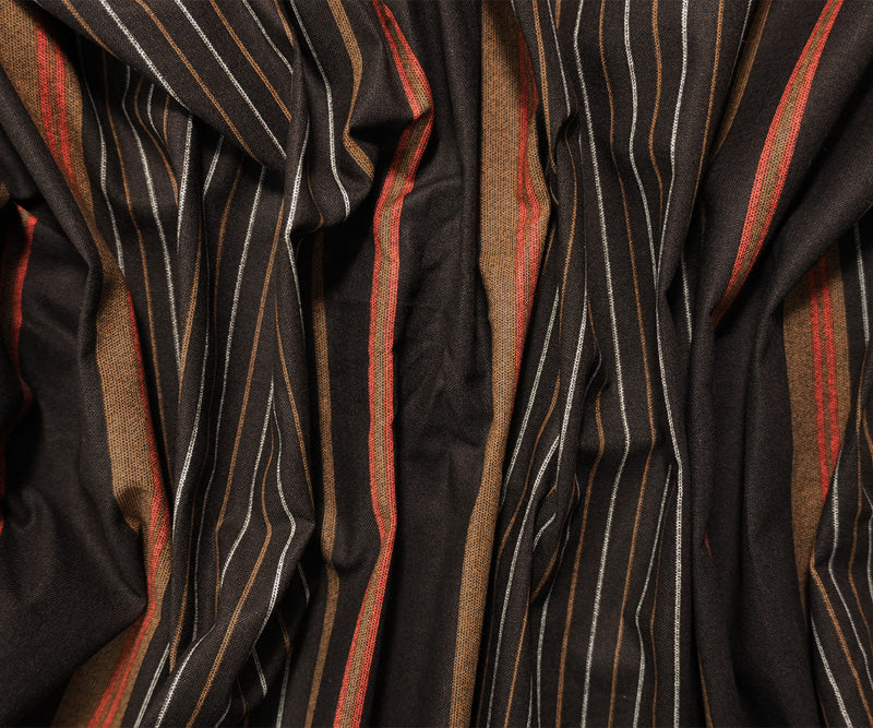 Brown-Red-Ivory Cotton Stripe Printed Woven Fabric