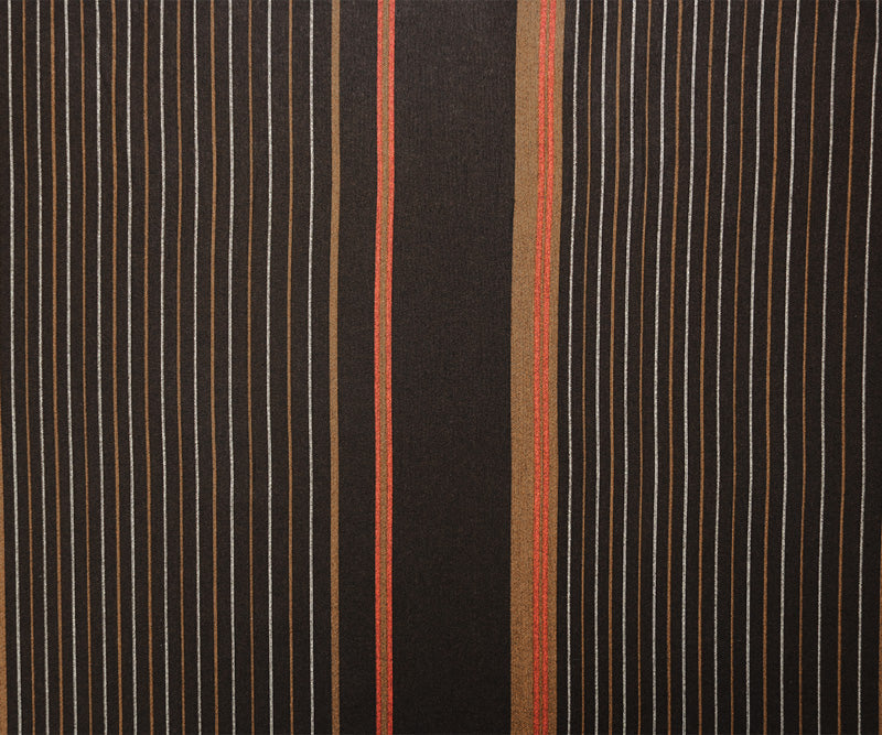Brown-Red-Ivory Cotton Stripe Printed Woven Fabric