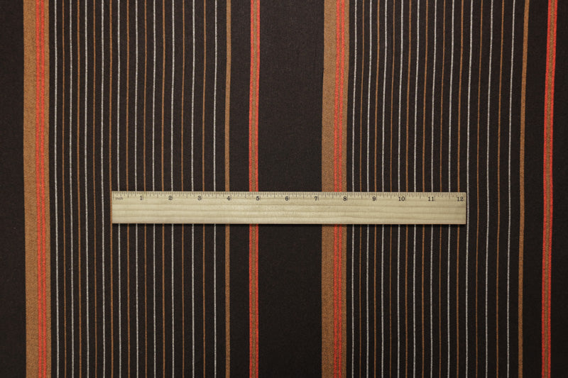 Brown-Red-Ivory Cotton Stripe Printed Woven Fabric