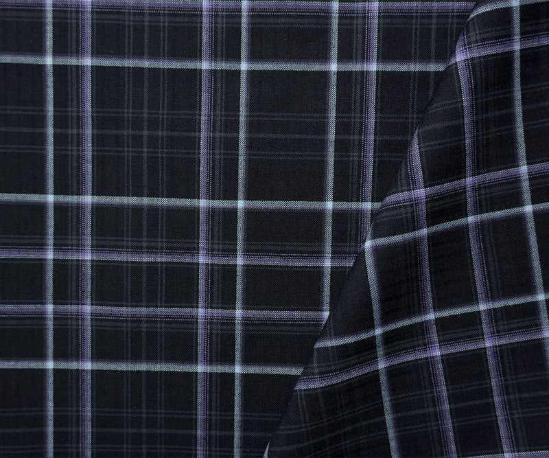Deep Blue-Purple-Multi Poly-Wool Plaid Woven Shirting Fabric