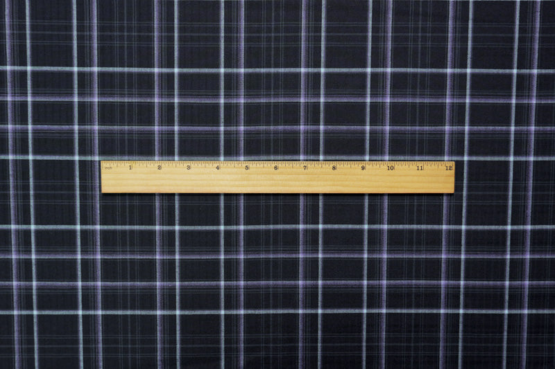 Deep Blue-Purple-Multi Poly-Wool Plaid Woven Shirting Fabric