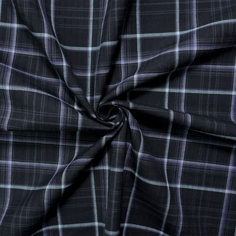 Deep Blue-Purple-Multi Poly-Wool Plaid Woven Shirting Fabric