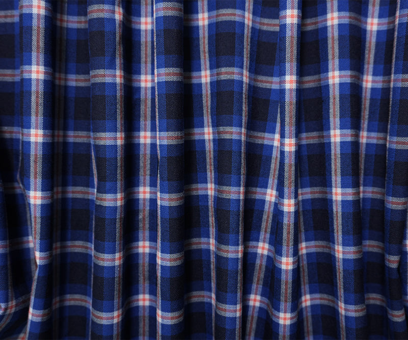 Blue-White-Orange Poly Wool Plaid Woven Shirting Fabric