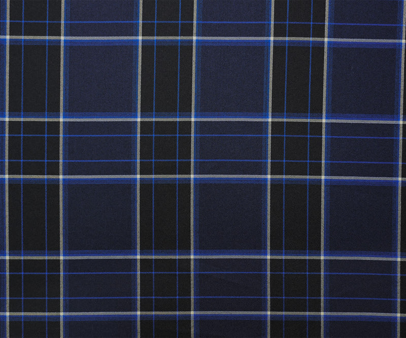 Blue-Black-White Poly Wool Plaid-Check Twill Woven Suiting Fabric