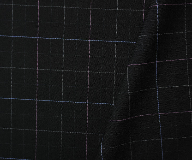 Black-Purple-Multi Wool Poly Check-Plaid Woven Shirting Fabric
