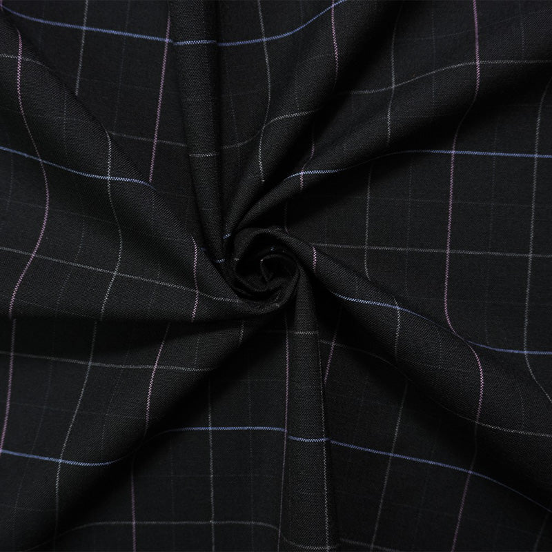 Black-Purple-Multi Wool Poly Check-Plaid Woven Shirting Fabric