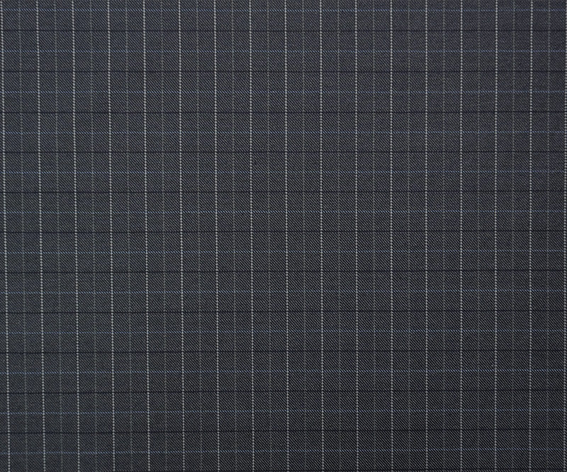 Gray-Blue Wool-Poly Check Twill Suiting Fabric