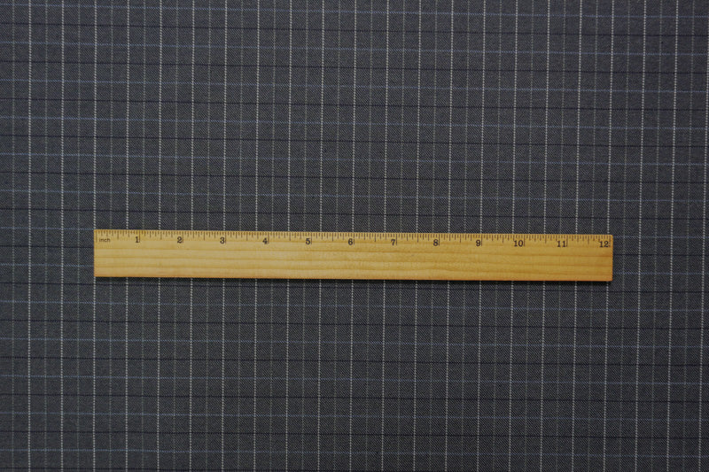 Gray-Blue Wool-Poly Check Twill Suiting Fabric